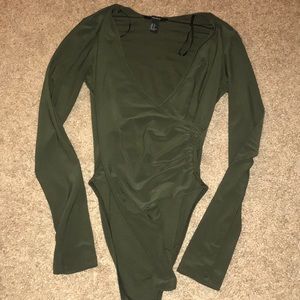 Green V Neck Bodysuit